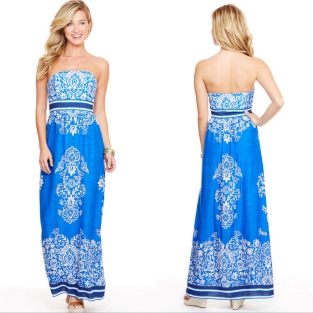 VINEYARD VINES Strapless Floral Scarf Maxi Dress